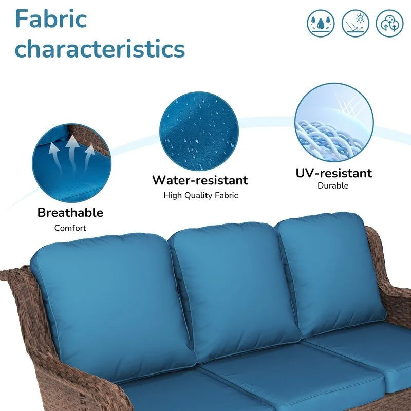 5-piece Patio Furniture High Back Conversation Set with Peacock Blue Cushions