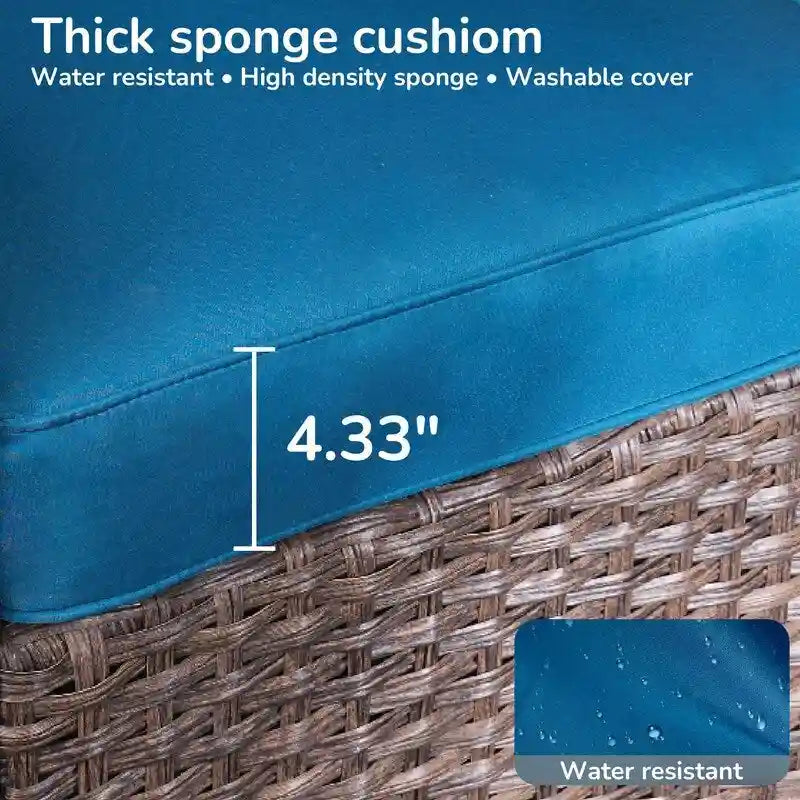 5-piece Patio Furniture High Back Conversation Set with Peacock Blue Cushions