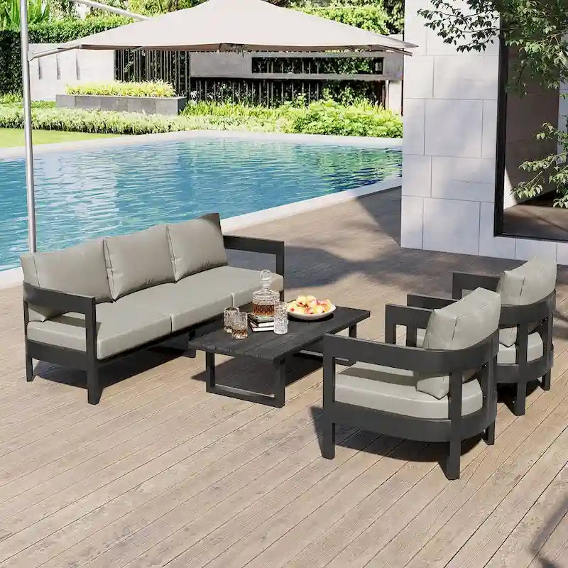 4-Piece Outdoor Seating Set with Thick Cushions