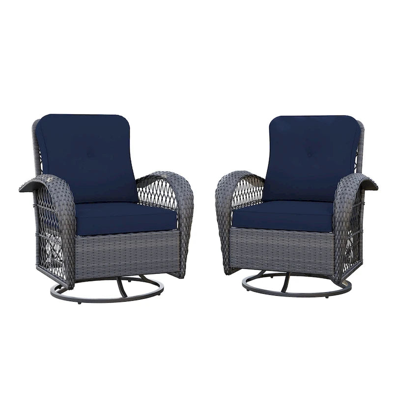 UPHA Wicker Outdoor Rocking & Swivel Chair 2-Piece Set with Cushions