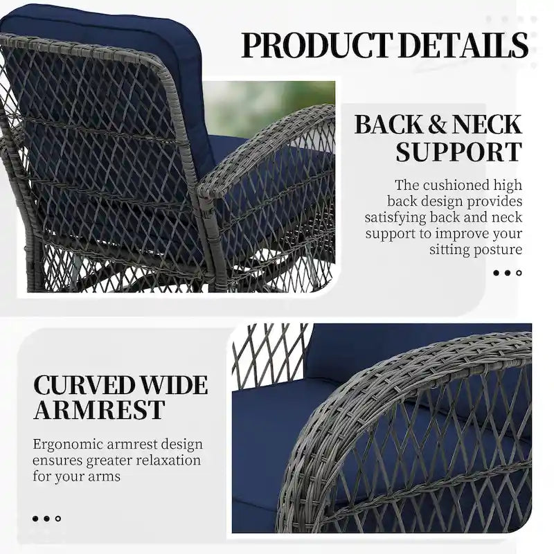 UPHA Wicker Outdoor Rocking & Swivel Chair 2-Piece Set with Cushions
