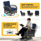 UPHA Wicker Outdoor Rocking & Swivel Chair 2-Piece Set with Cushions