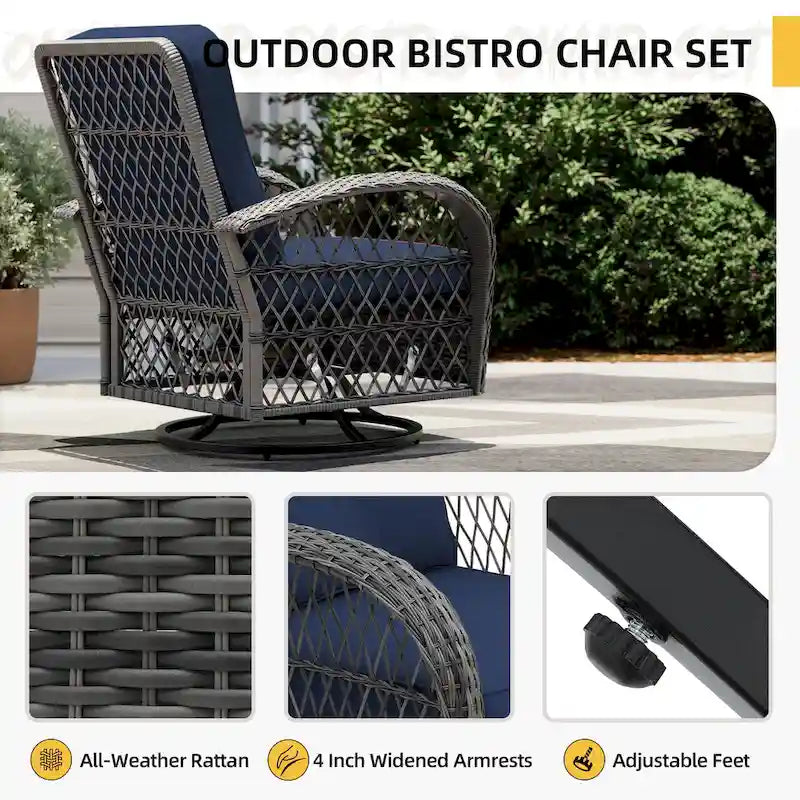 UPHA Wicker Outdoor Rocking & Swivel Chair 2-Piece Set with Cushions