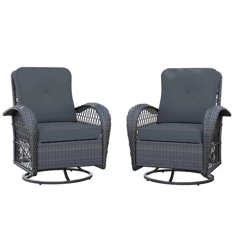 UPHA Wicker Outdoor Rocking & Swivel Chair 2-Piece Set with Cushions