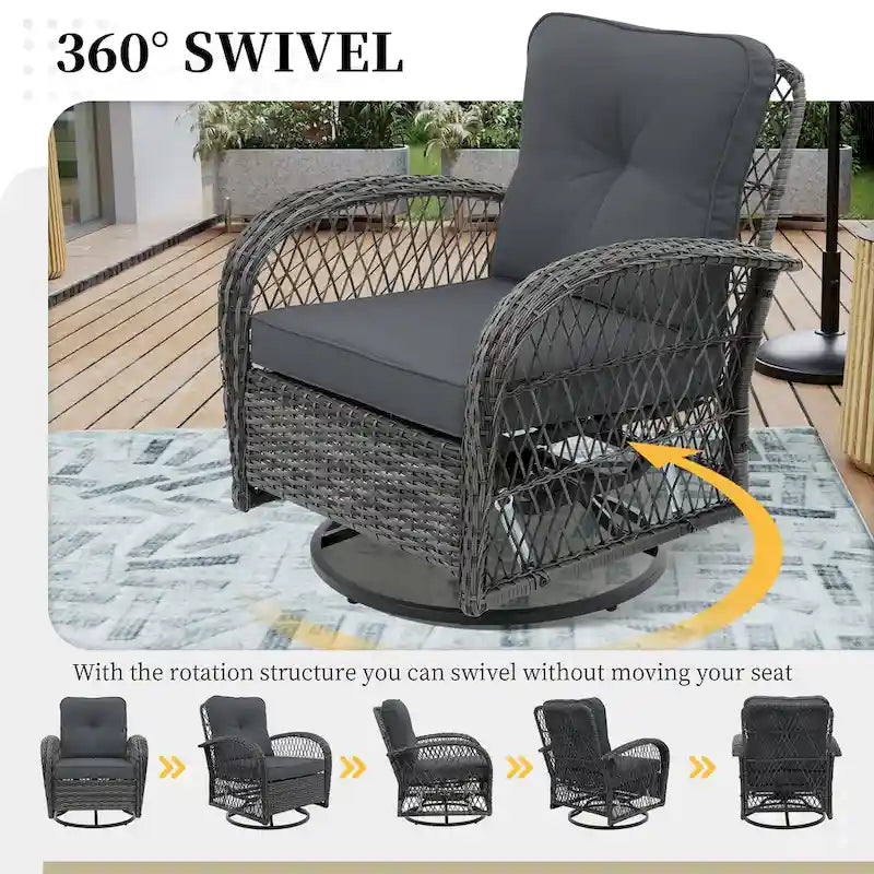 UPHA Wicker Outdoor Rocking & Swivel Chair 2-Piece Set with Cushions