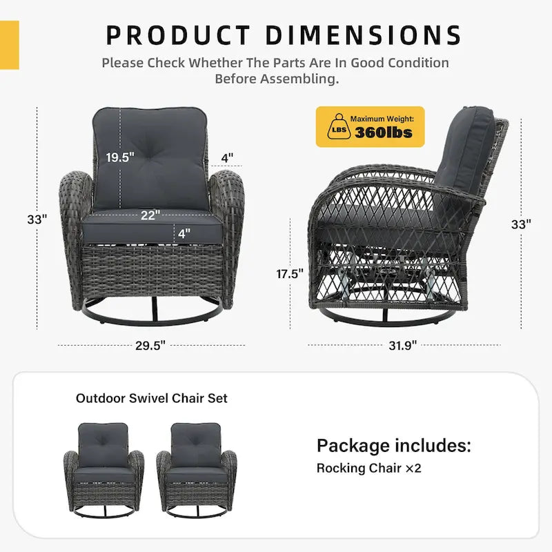 UPHA Wicker Outdoor Rocking & Swivel Chair 2-Piece Set with Cushions