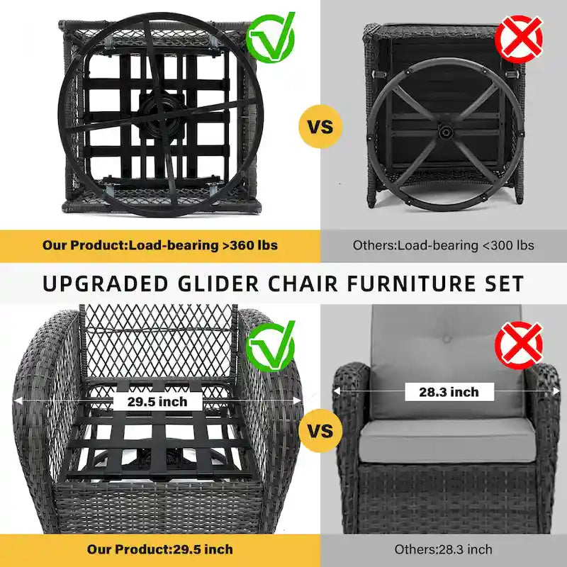 UPHA Wicker Outdoor Rocking & Swivel Chair 2-Piece Set with Cushions