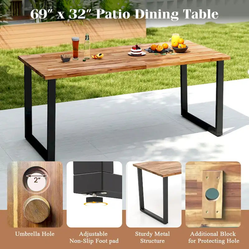 Gymax 7 Piece Patio Dining Set 69 Rectangle Table w/ 6 Stackable