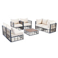 Contemporary 7-Piece Metal Outdoor Sectional Set  All-Weather Patio Furniture With Plush Cushions & Coffee Table.
