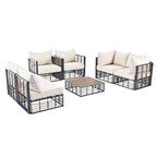 Contemporary 7-Piece Metal Outdoor Sectional Set  All-Weather Patio Furniture With Plush Cushions & Coffee Table.