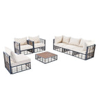 Contemporary 7-Piece Metal Outdoor Sectional Set  All-Weather Patio Furniture With Plush Cushions & Coffee Table.