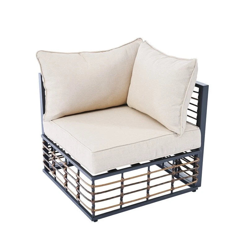 Contemporary 7-Piece Metal Outdoor Sectional Set  All-Weather Patio Furniture With Plush Cushions & Coffee Table.