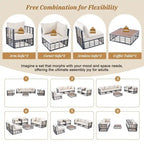 Contemporary 7-Piece Metal Outdoor Sectional Set  All-Weather Patio Furniture With Plush Cushions & Coffee Table.