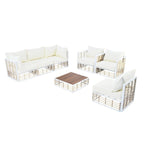 Contemporary 7-Piece Metal Outdoor Sectional Set  All-Weather Patio Furniture With Plush Cushions & Coffee Table.