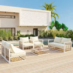 Contemporary 7-Piece Metal Outdoor Sectional Set  All-Weather Patio Furniture With Plush Cushions & Coffee Table.