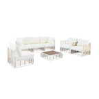 Contemporary 7-Piece Metal Outdoor Sectional Set  All-Weather Patio Furniture With Plush Cushions & Coffee Table.
