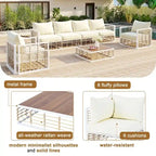 Contemporary 7-Piece Metal Outdoor Sectional Set  All-Weather Patio Furniture With Plush Cushions & Coffee Table.