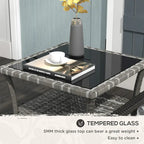 Rattan Side Table, Outdoor End Table with Storage Shelf, Aluminum Frame Square, Coffee Table with Tempered Glass Top, Mixed Gray