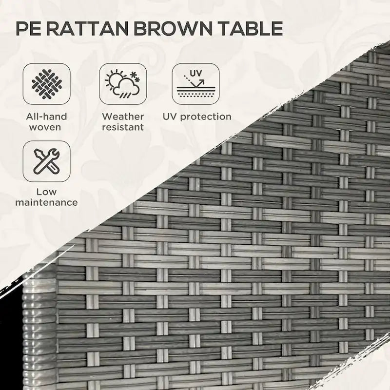Rattan Side Table, Outdoor End Table with Storage Shelf, Aluminum Frame Square, Coffee Table with Tempered Glass Top, Mixed Gray