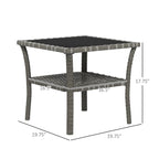 Rattan Side Table, Outdoor End Table with Storage Shelf, Aluminum Frame Square, Coffee Table with Tempered Glass Top, Mixed Gray
