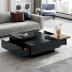 Square Coffee Table With Sliding Tabletop, Modern Coffee Table With 4 Hidden Storage Compartments, Accent Center Table