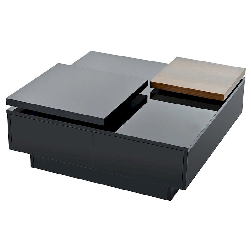 Square Coffee Table With Sliding Tabletop, Modern Coffee Table With 4 Hidden Storage Compartments, Accent Center Table