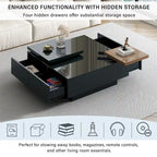 Square Coffee Table With Sliding Tabletop, Modern Coffee Table With 4 Hidden Storage Compartments, Accent Center Table