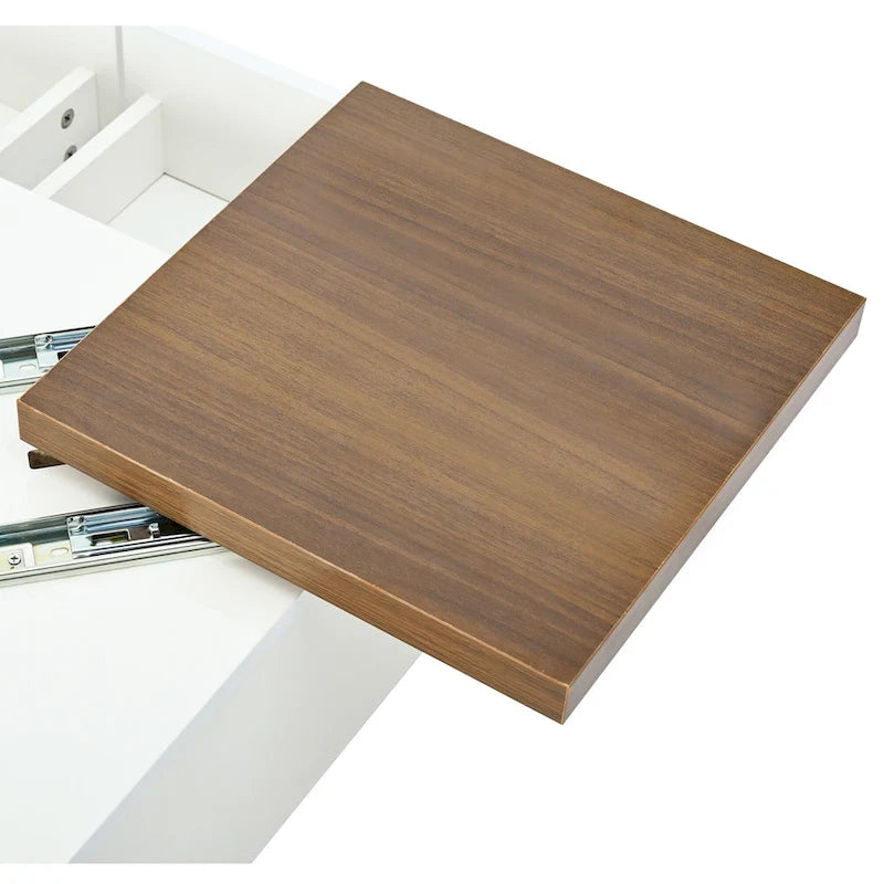 Square Coffee Table With Sliding Tabletop, Modern Coffee Table With 4 Hidden Storage Compartments, Accent Center Table