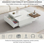 Square Coffee Table With Sliding Tabletop, Modern Coffee Table With 4 Hidden Storage Compartments, Accent Center Table
