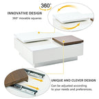 Square Coffee Table With Sliding Tabletop, Modern Coffee Table With 4 Hidden Storage Compartments, Accent Center Table