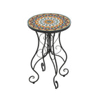 Round Ceramic Outdoor Side Table,Colorful+Black