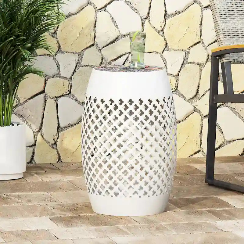 18 Inch Iron Side Table Southwest Mosaic Top Outdoor Patio Table