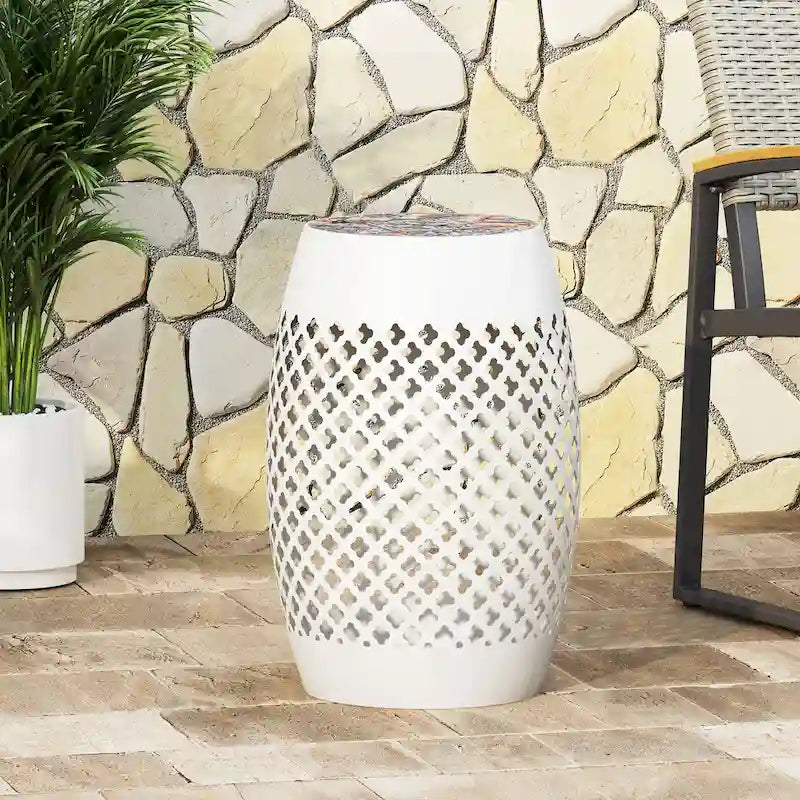 18 Inch Iron Side Table Southwest Mosaic Top Outdoor Patio Table