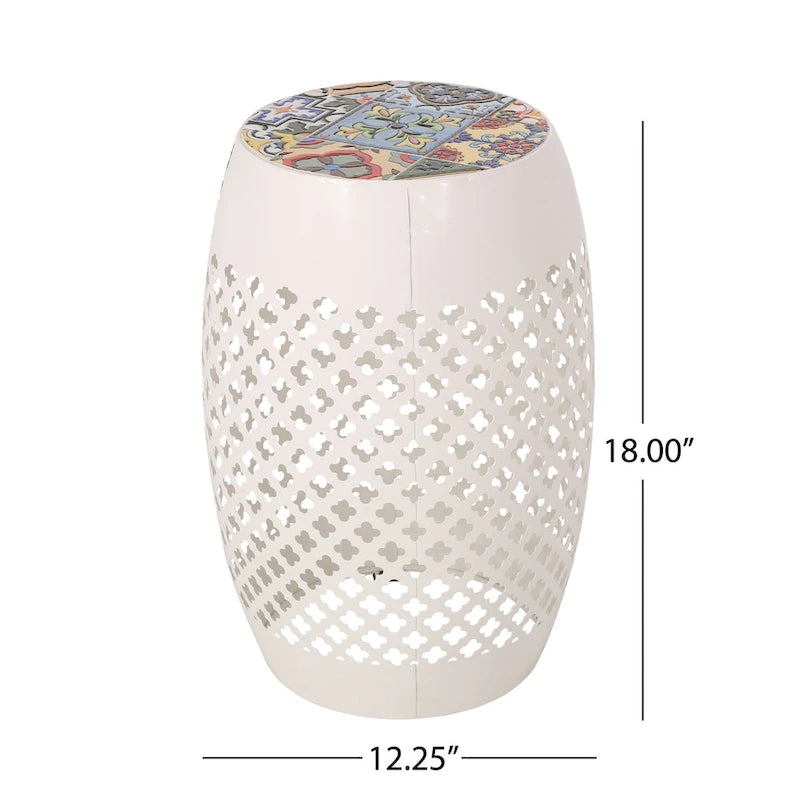 18 Inch Iron Side Table Southwest Mosaic Top Outdoor Patio Table