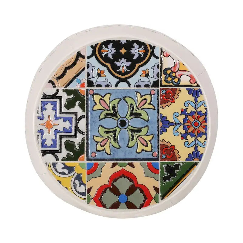 18 Inch Iron Side Table Southwest Mosaic Top Outdoor Patio Table