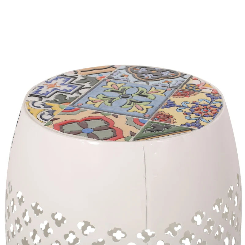 18 Inch Iron Side Table Southwest Mosaic Top Outdoor Patio Table