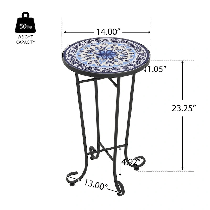 Patio Side Table,Blue+Black