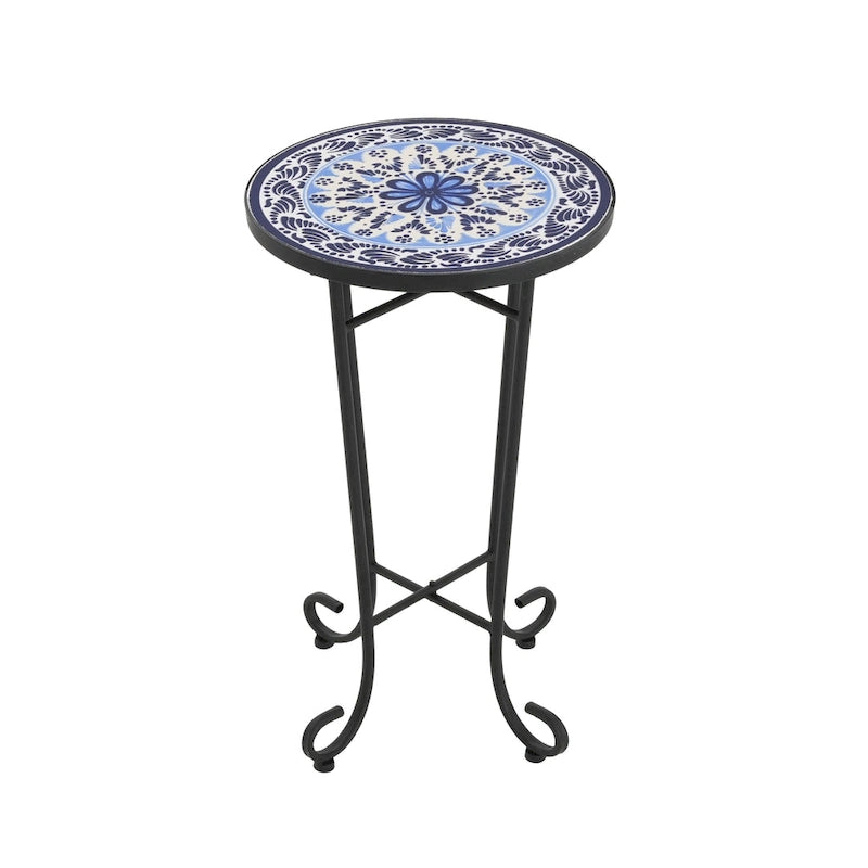 Patio Side Table,Blue+Black