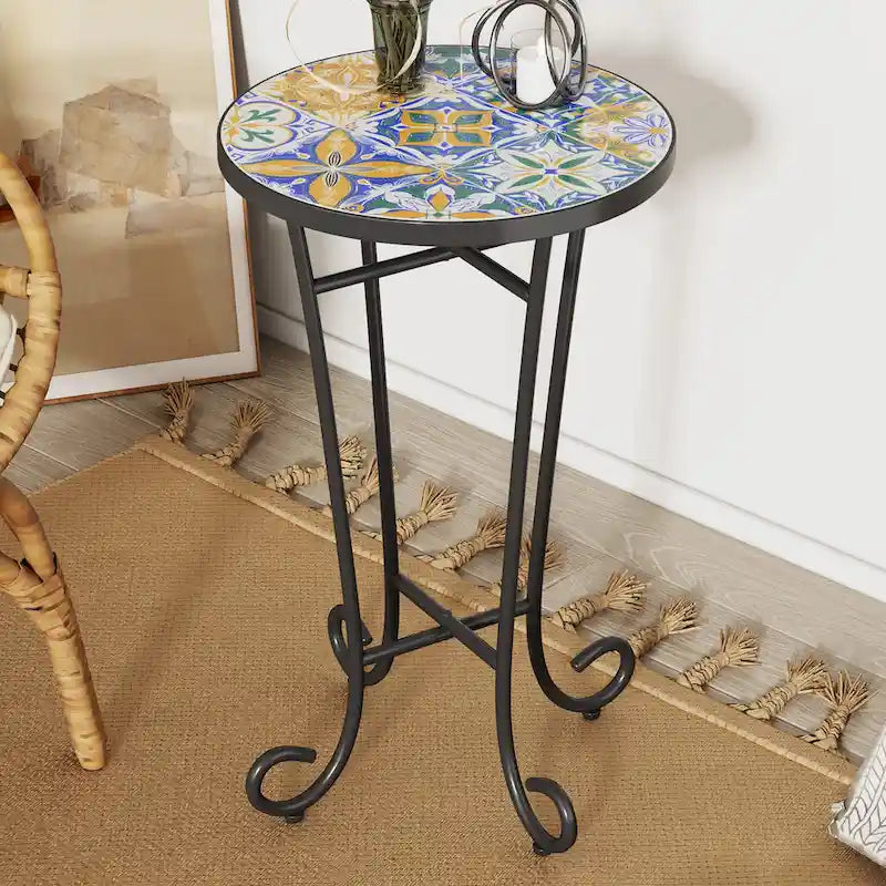 Patio Side Table,Blue+Black
