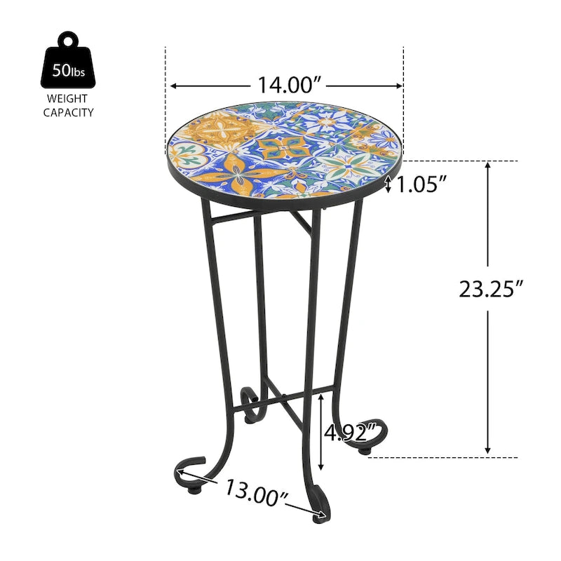 Patio Side Table,Blue+Black