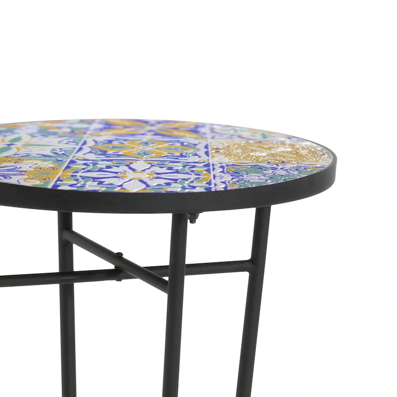 Patio Side Table,Blue+Black