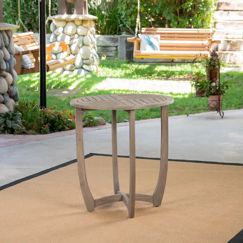 27.5 Inch Grey Acacia Wood Bistro Table Round Rustic Outdoor Slat Top