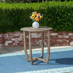 27.5 Inch Grey Acacia Wood Bistro Table Round Rustic Outdoor Slat Top
