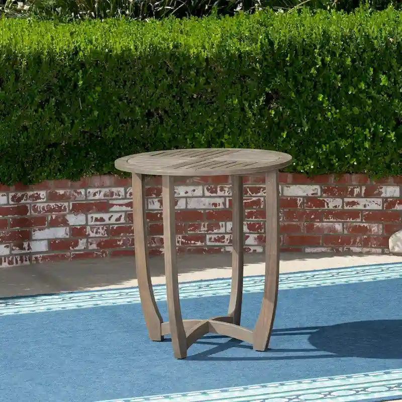27.5 Inch Grey Acacia Wood Bistro Table Round Rustic Outdoor Slat Top