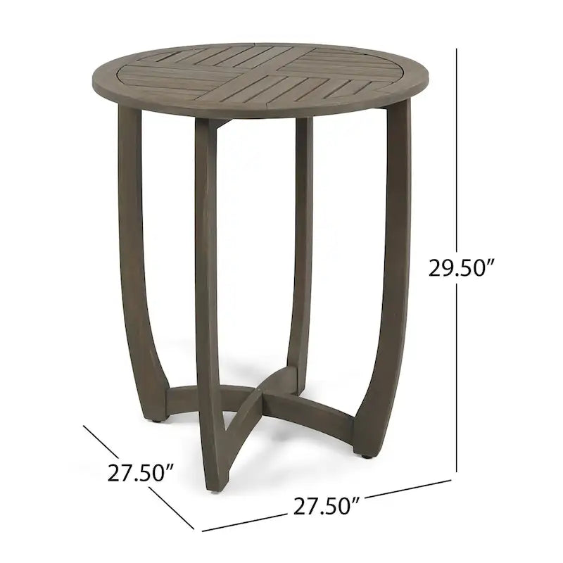 27.5 Inch Grey Acacia Wood Bistro Table Round Rustic Outdoor Slat Top