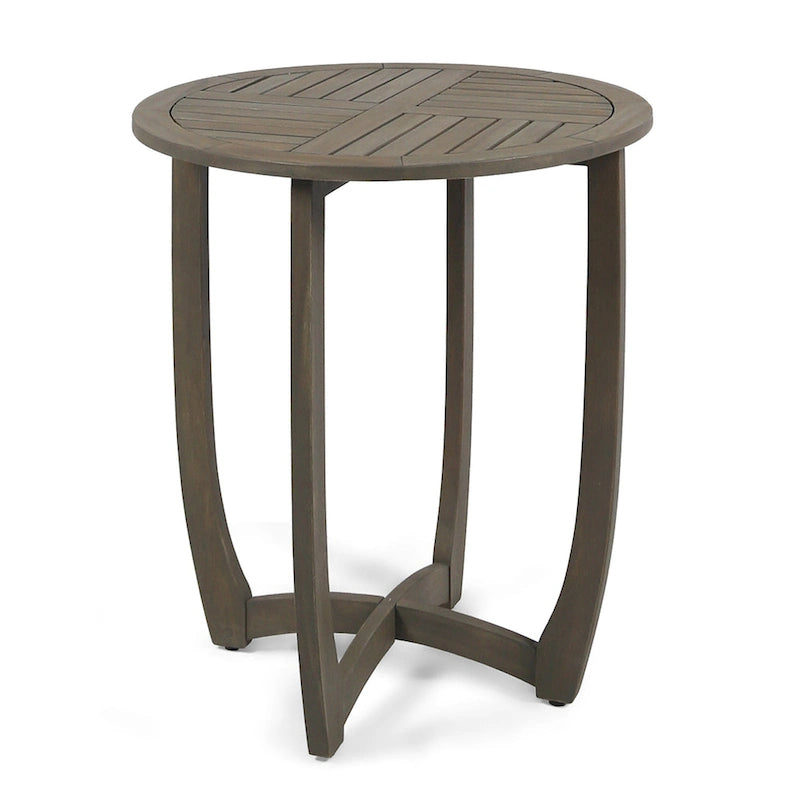 27.5 Inch Grey Acacia Wood Bistro Table Round Rustic Outdoor Slat Top
