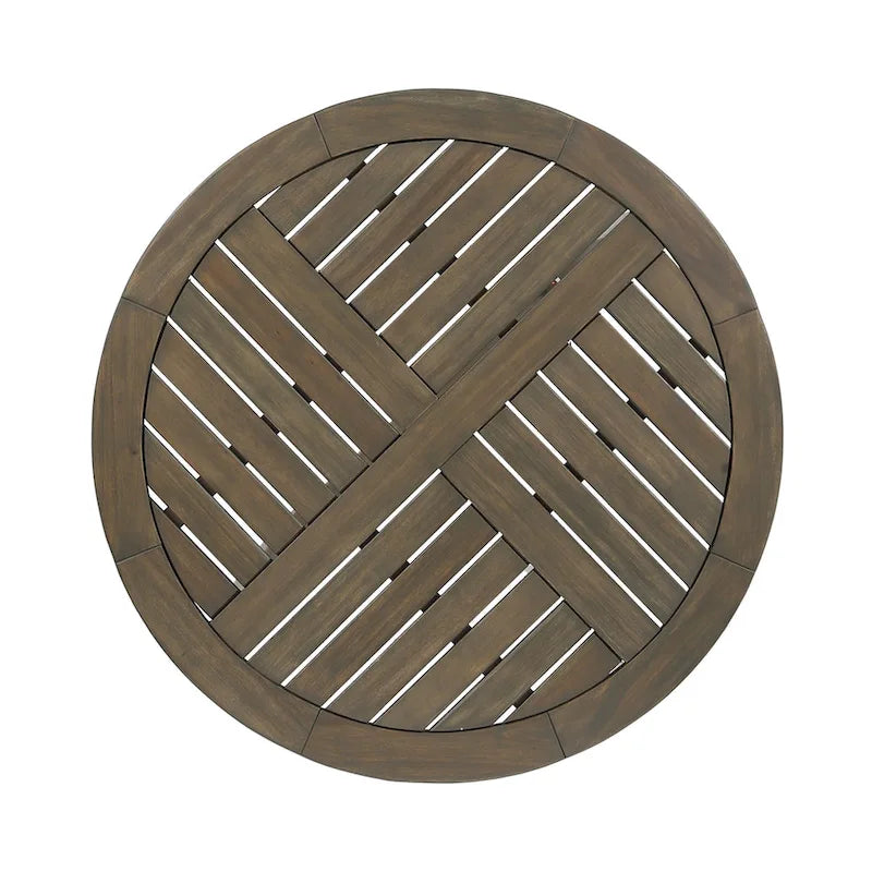27.5 Inch Grey Acacia Wood Bistro Table Round Rustic Outdoor Slat Top