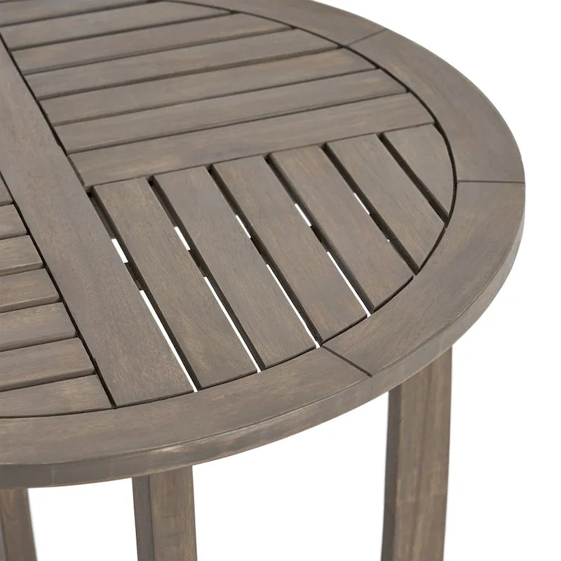 27.5 Inch Grey Acacia Wood Bistro Table Round Rustic Outdoor Slat Top
