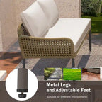 L-shape Outdoor Sectional Sofa Set 6-Piece Rope Patio Furniture Couch with Storage Coffee Table, Stools and Bench
