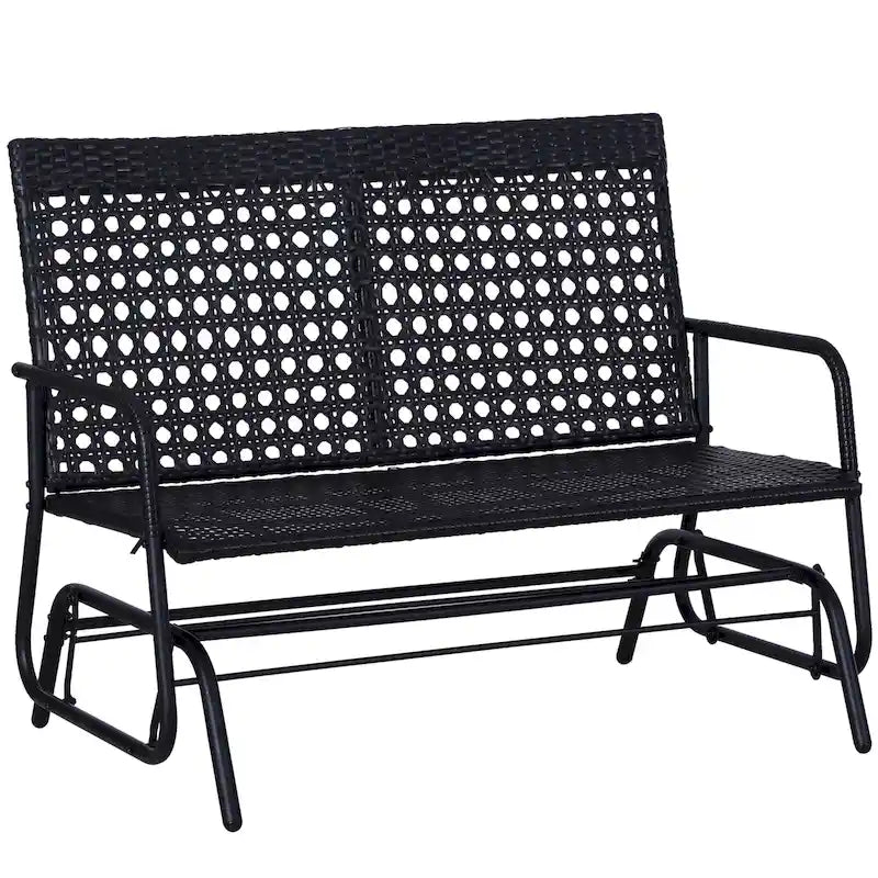 Outsunny Patio Rocking Bench Chair, 2-Person Ergonomic Wicker Glider Loveseat with PE Rattan for Outdoor Spaces, Garden & Porch